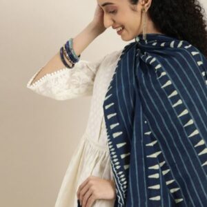 Taavi Navy Indigo Hand Block Dupatta