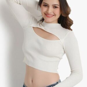 putsum Choker Neck Cut Out Fitted Crop Top